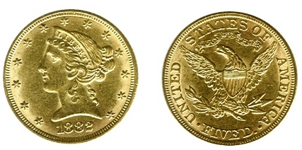 moneda de coleccion usa fived gol 1882 - Imagen 1